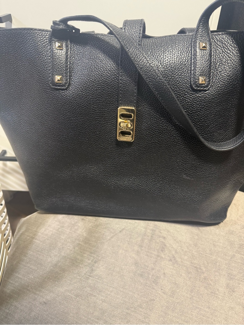 Michael Kors Black Pebbled Leather Tote Bag with Gold Hardware